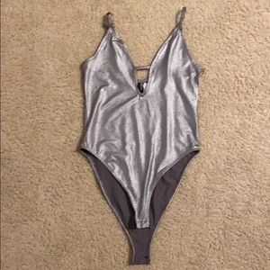 WORN ONCE: silver body suit, cute for NYE!